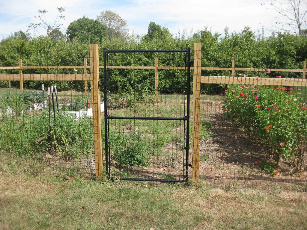 deer fence steel gate wood